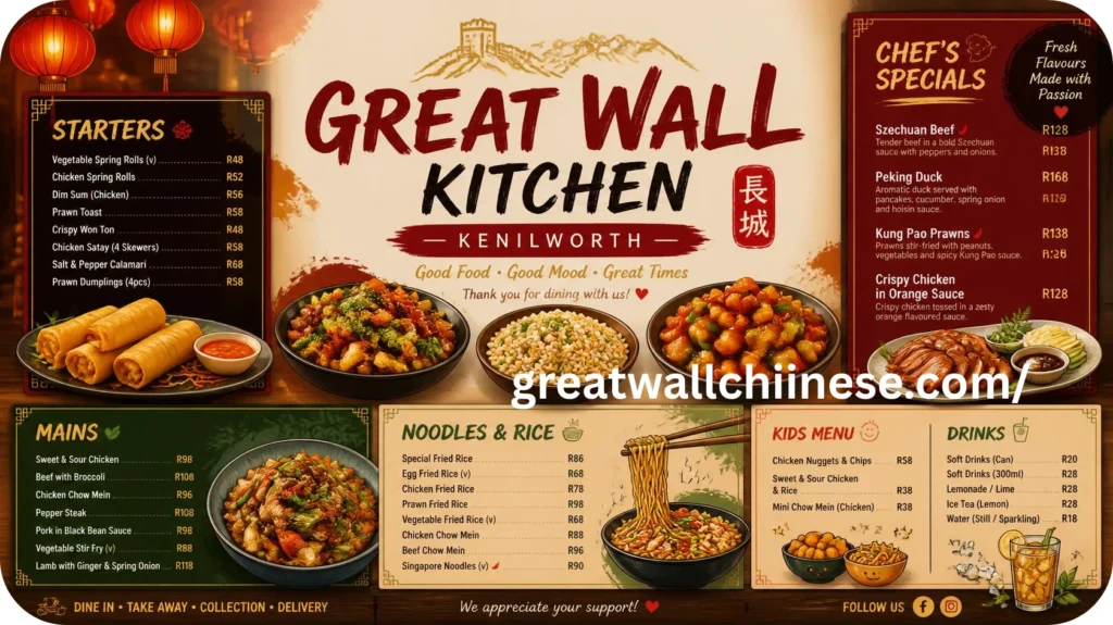 Great Wall Kitchen Kenilworth Menu 